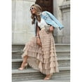 thumbnail image 4 of Falda maxi de verano elástica de cintura alta una línea vestido casual falda de pastel de malla de moda falda de verano faldas plisadas largas hinchadas (M), 4 of 5