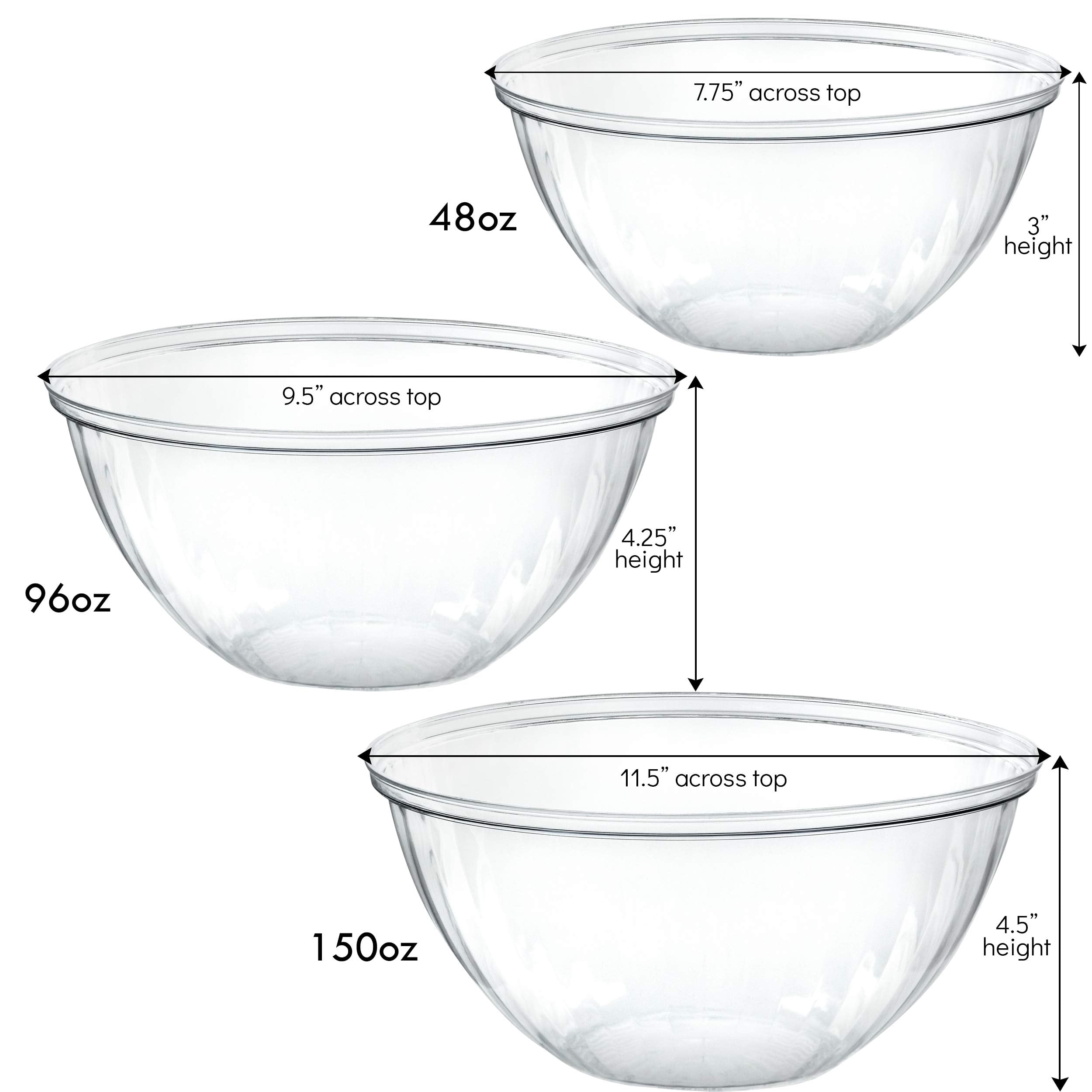 PLASTICPRO Disposable 48 Ounce Round Crystal Clear Plastic Serving Bowls  With Lids, Party Snack or Salad Bowl, Chip Bowls, Snack Bowls, Candy Dish