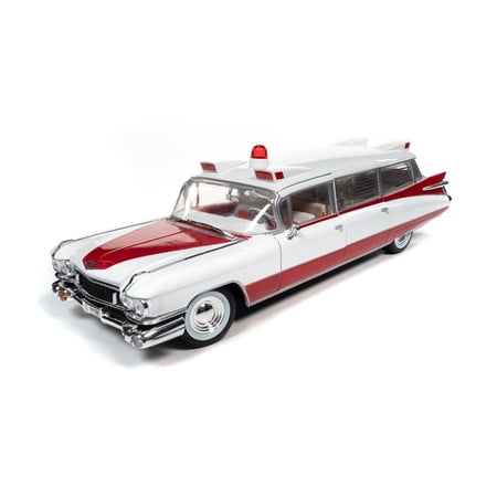 1959 Cadillac Eldorado Ambulance, White /Red - Auto World AW302 - 1/18 Scale Diecast Model Toy Car