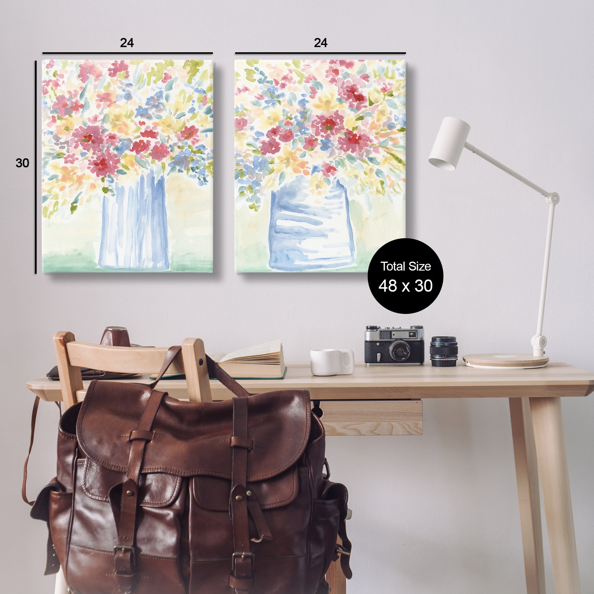 Stupell Industries Soft Speckled Flower Vases Plants & Flowers Painting Wrapped Canvas Art Print Wall Art, 24 x 30, Set of 2