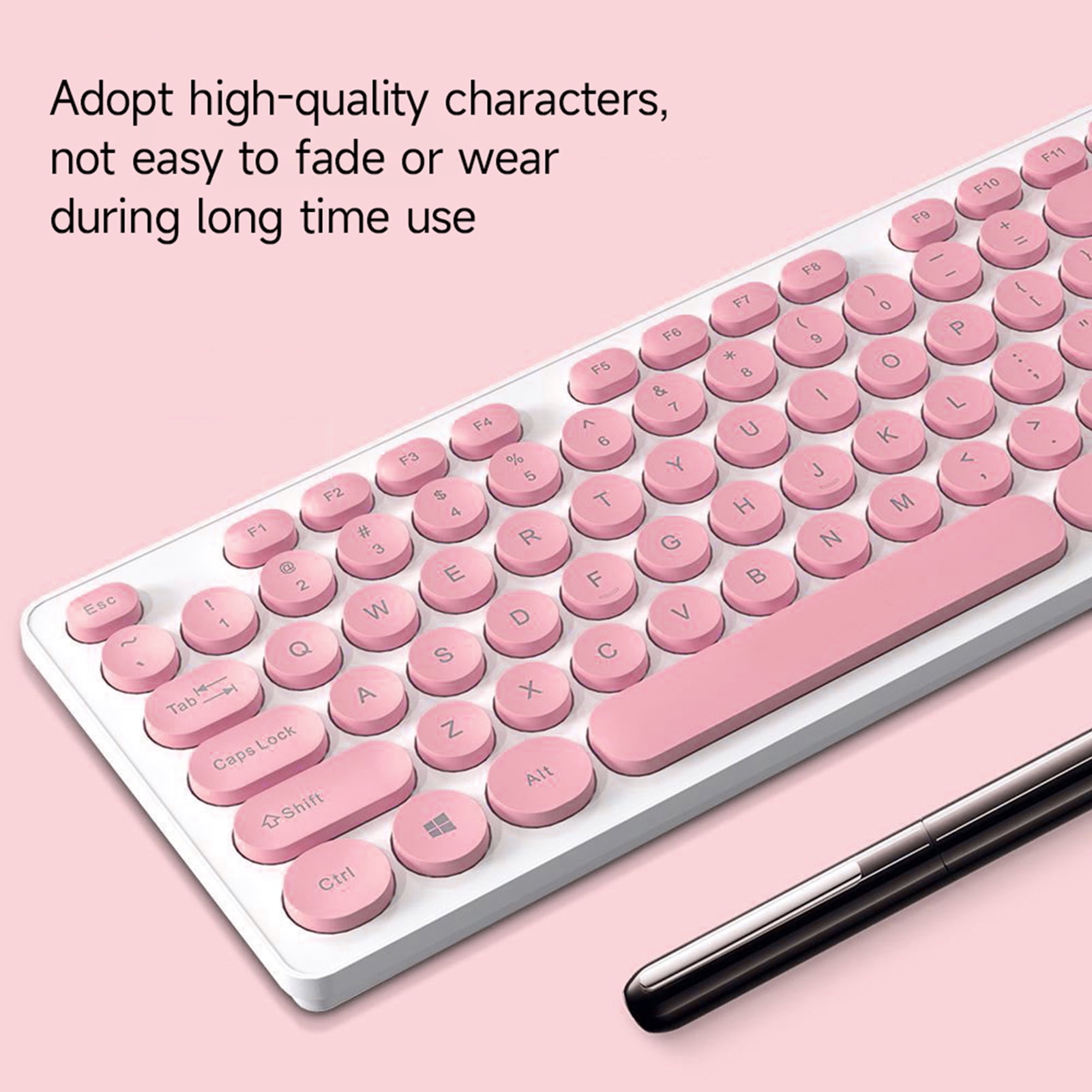 Keyboard T-WOLF TF770 2.4G Wireless Keyboard Mouse Combo  Punk Round Keycap Comfortable Mute Typing Wide Compatibility Pink