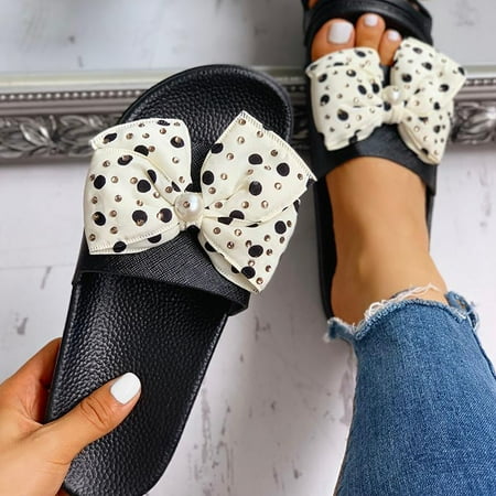 

New Large Size Bow Sandals Bright Diamond Slippers Large Size Polka Dot Slipper