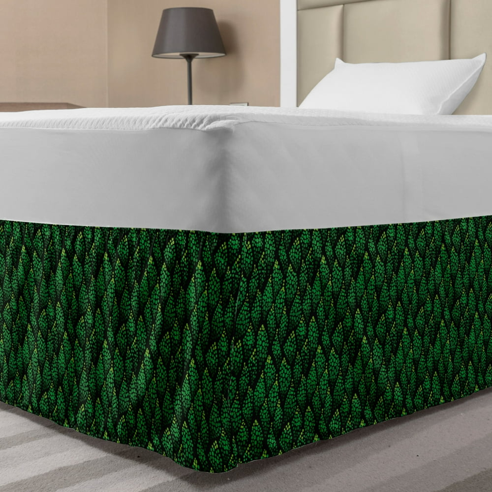 Abstract Bed Skirt, Creative Green Toned Monochrome Dotted Leaves