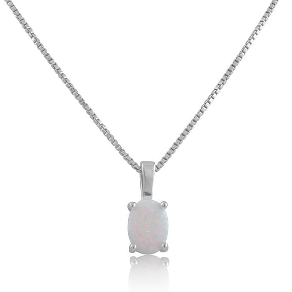 SilverCloseOut Rhodium Plated Sterling Silver Womens Created White Opal Oval Charm Necklace 18"