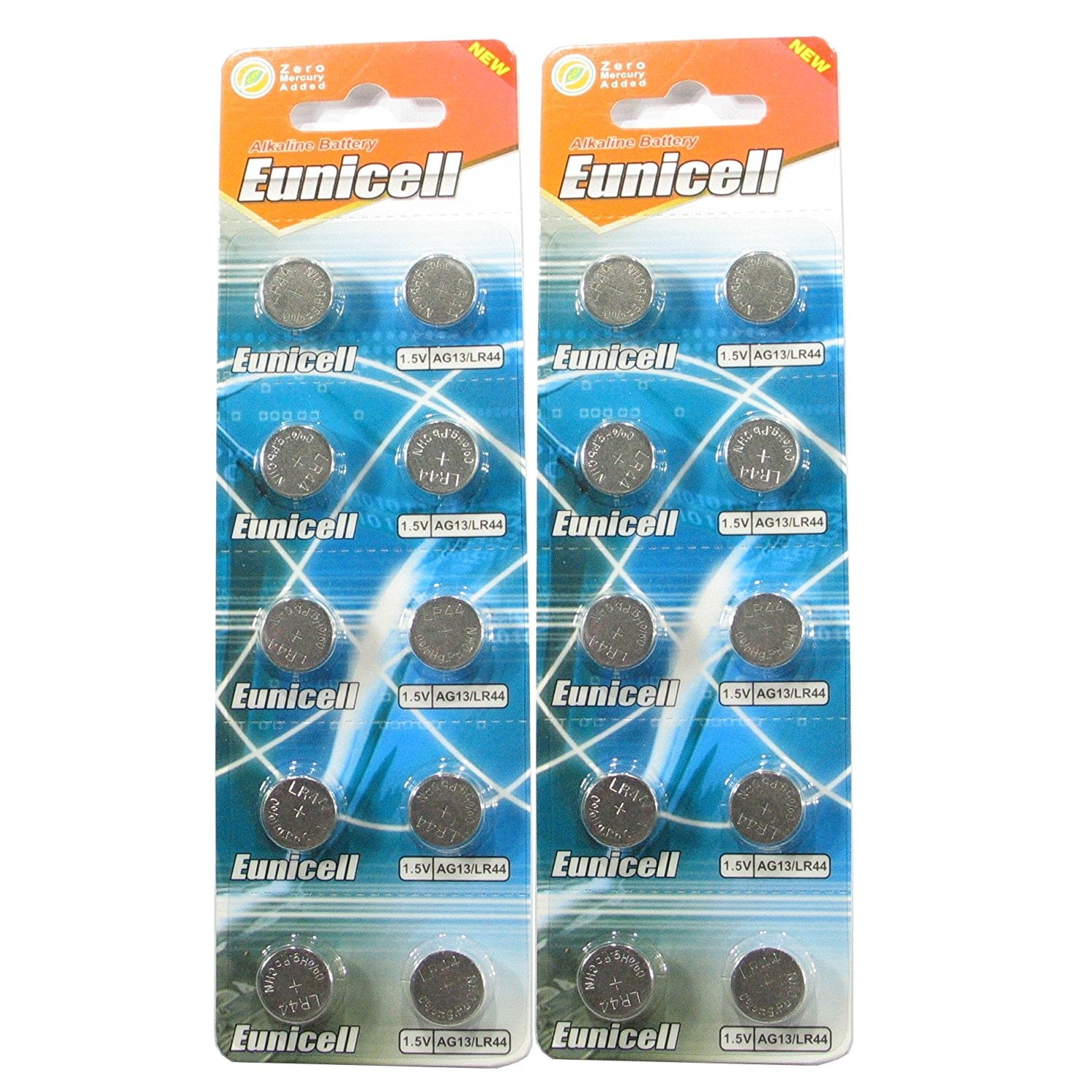 10 Eunicell AG13 A76 LR44 357 L1154 Button Cell 1.5V Battery Long Shelf Life 0% Mercury Expire Date Marked 