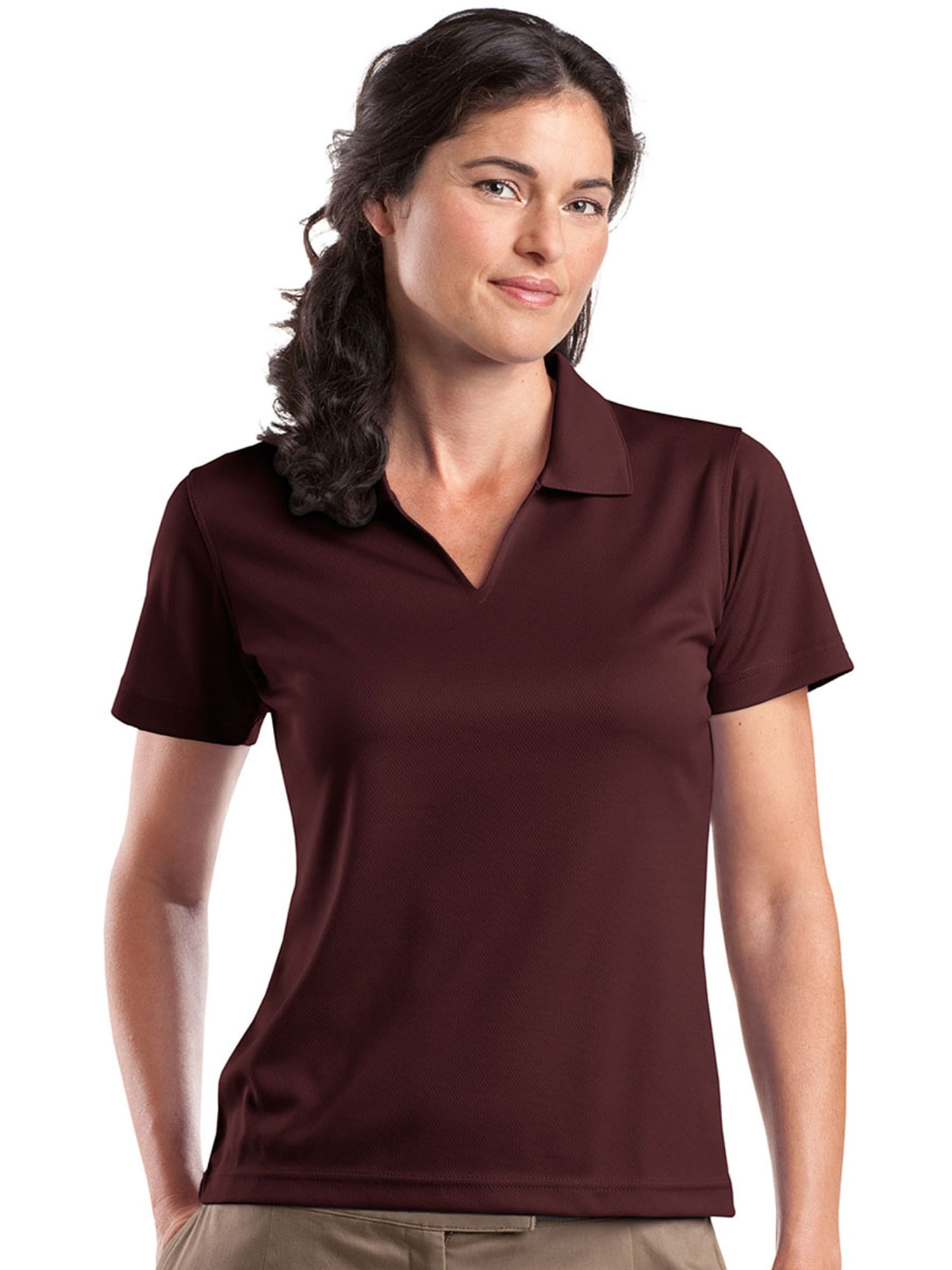 Sport-Tek - Sport-Tek Women's V Neck Lightweight Wick Moisture Polo Shirt_Maroon_X-Small 