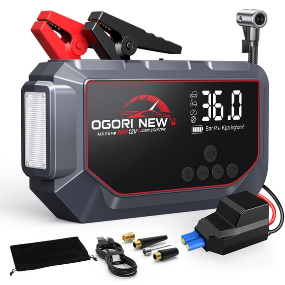OGORI 7000A Car Jump Starter with Air Compressor 150PSI, 12V Portable Jump Box Battery Booster Charger (Up to 10.0L Gas/8.0L Diesel), Car Jumper Starter with LCD Display & 3-in-1 Emergency LED Light