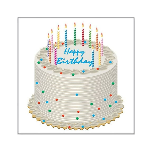 CafePress - Happy Birthday Cake Square Sticker 3 X 3 - Square Sticker 3" x 3"