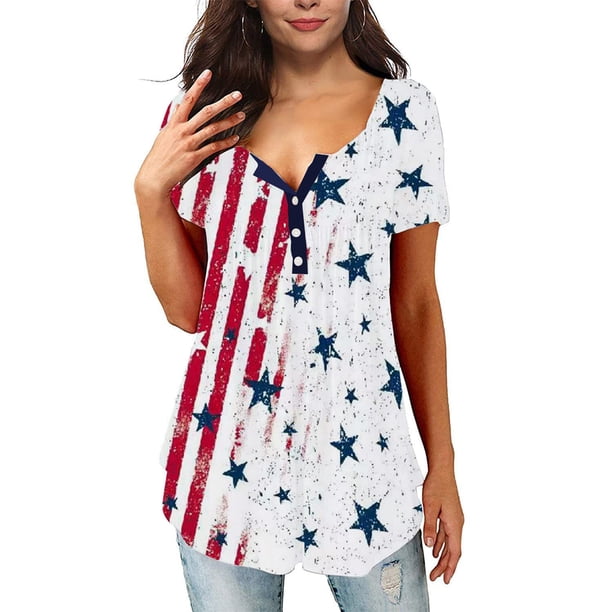 Txlixc Blusa de manga corta para el día de la independencia femenina con diseño de bandera nacional Txlixc moda