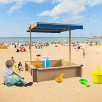 Donext Children's Wooden Sandbox with Adjustable Canopy, Sandpit with Covers