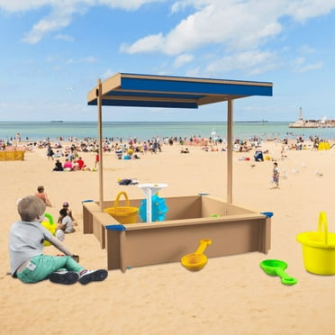 Donext Children's Wooden Sandbox with Adjustable Canopy, Sandpit with Covers