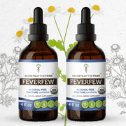 Secrets Of The Tribe Feverfew Organic Tincture Dietary Supplement, Natural Herbal Extract for Nervous System Balance, Certified Organic Feverfew (Tanacetum parthenium) Dried Herb, Alcohol-Free 2x4 oz