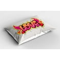 thumbnail image 2 of Ambesonne Colorful Pillow Sham 2 Pack, Love Words on Brick, 30"x20", Yellow Beige Pink, 2 of 3