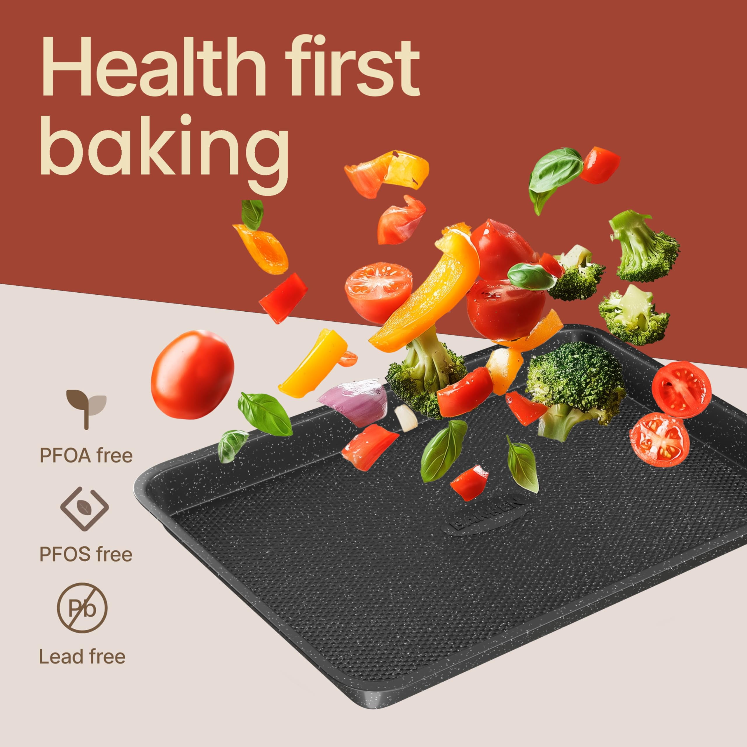 BAKKEN Baking Pans - Small, Medium, & Large Cookie Pan Nonstick, Diamond Texture Bottom, Oven Safe (450°F), Pack of 3, Gray Marble