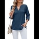 thumbnail image 3 of Blusas Casuales con Cuello en V y Ojales Bordados para Mujer, Blusas Playeras Elegantes. Azul Profundo L, 3 of 10