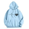 thumbnail image 4 of Women's Casual Hoodies Fashion Print Drawstring Long Sleeve Pullover Tops Outdoor Sport Drop Shoulder Sleeves Sweatshirt Light Blue XL, 4 of 5