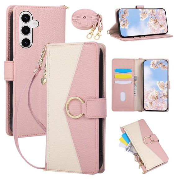 For Samsung Galaxy A37 5G 6.7" Wallet Phone Case, Crossbody Leather Flip Cover with Card Slots Zipper Pocket, Circular Buckle, Detachable Wrist & Shoulder Strap hockproof Full Body Protective Cover