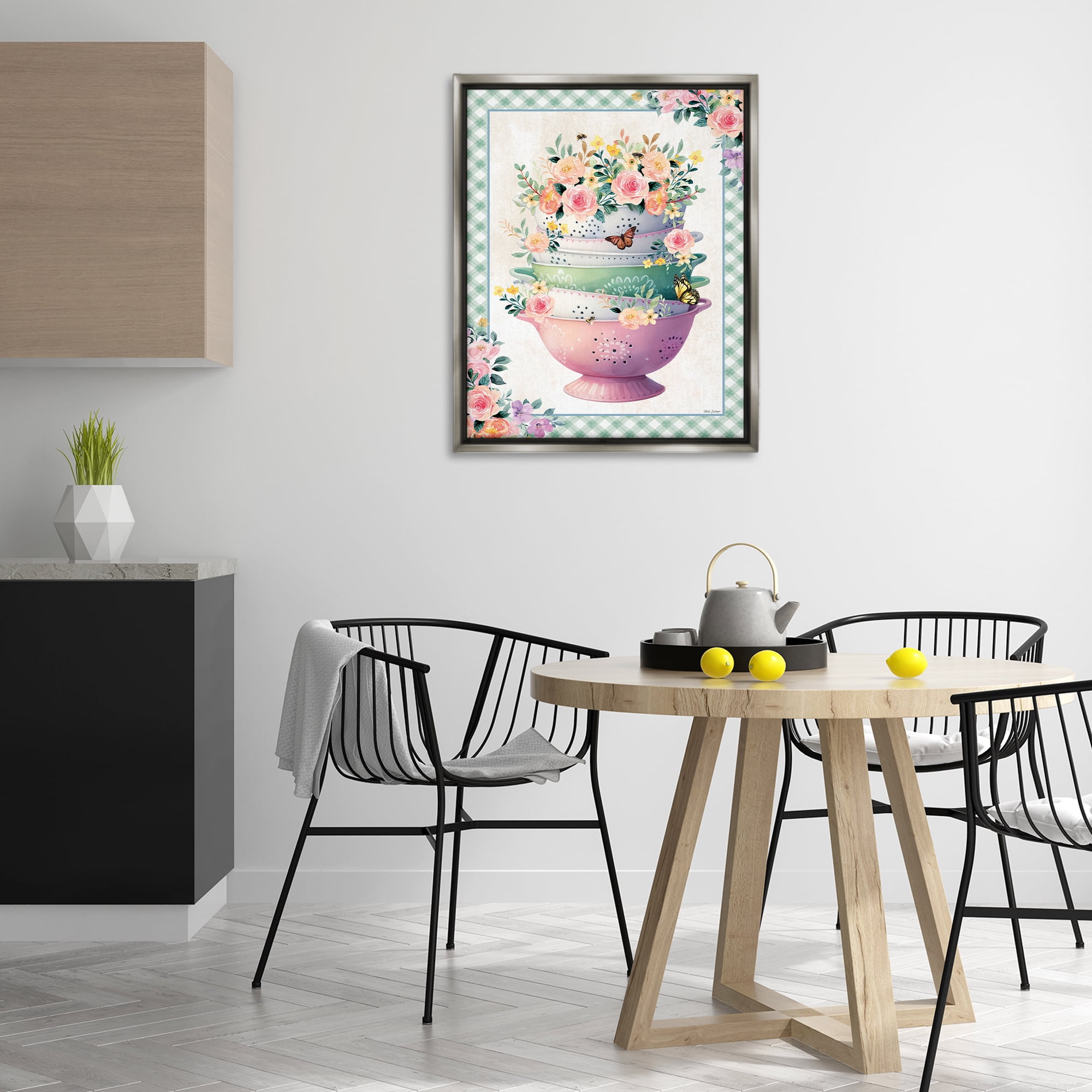 Stupell Industries Stacked Bowls Plaid Border Food & Beverage Painting Gray Floater Framed Canvas Art Print Wall Art, 25 x 31