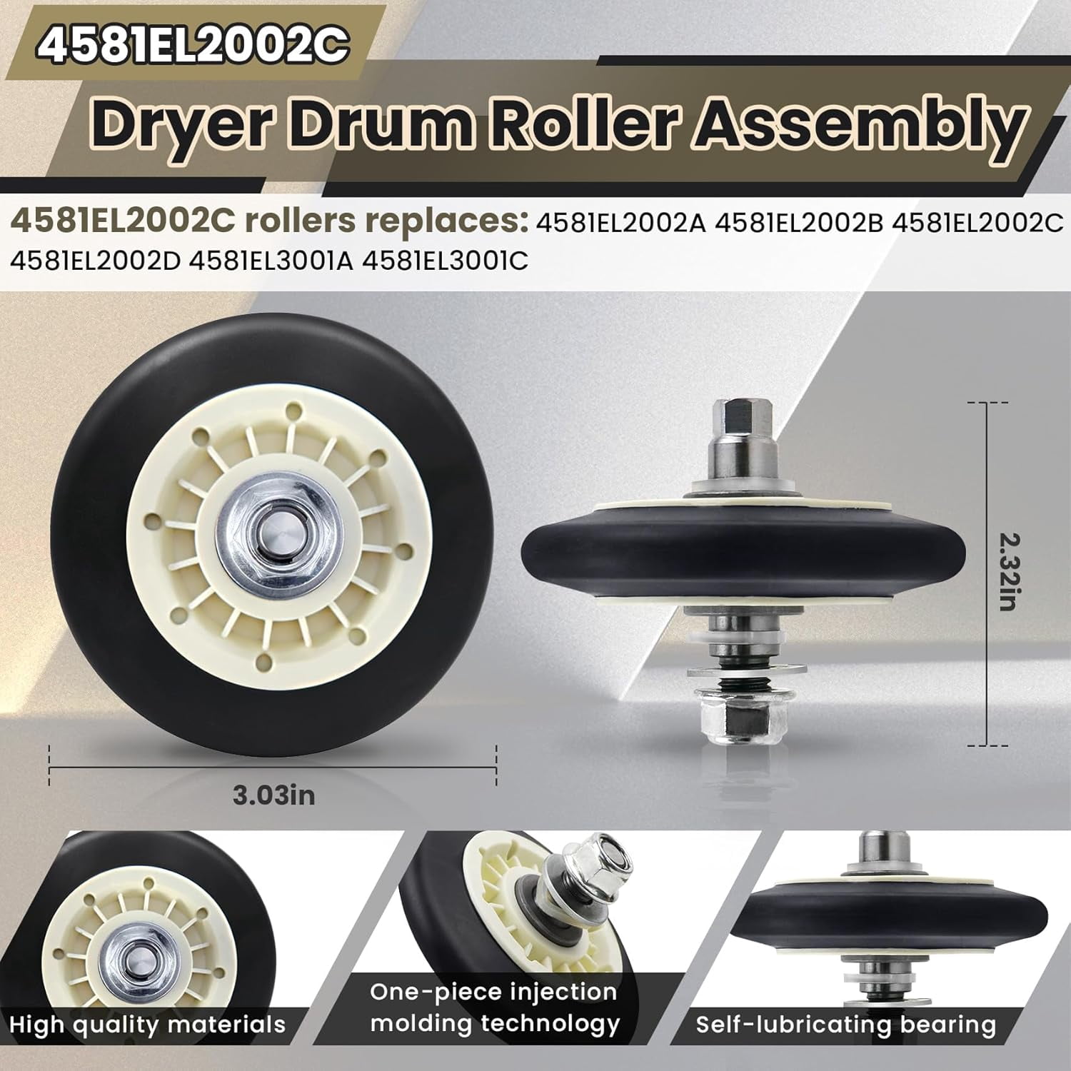 Upgraded Dryer Repair Kit Compatible with Samsung Dryer Roller Replacement Kit, for DC97-16782A Dryer Roller, DC93-00634A Idler Pulley, 6602-001655 Belt (6 Roller White Spacer)