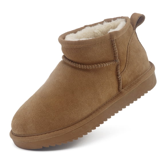 Women Cow Suede Leather Mini Snow Boots Winter Casual Warm Faux Fur Lined Ankle Outdoor Boots
