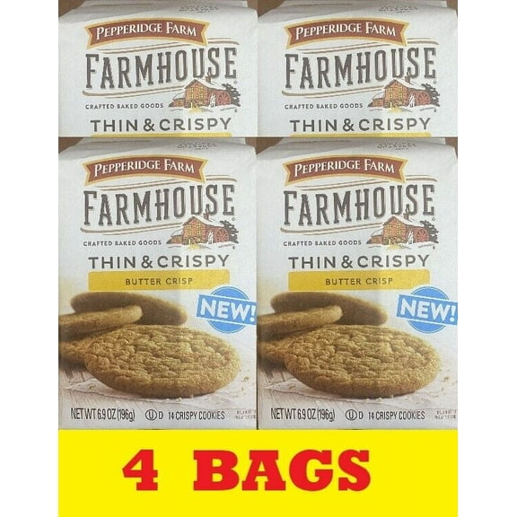 4x Pepperidge Farm FARMHOUSE Thin & Crispy Butter Crisp Cookies 6.9 oz - 4 BAGS