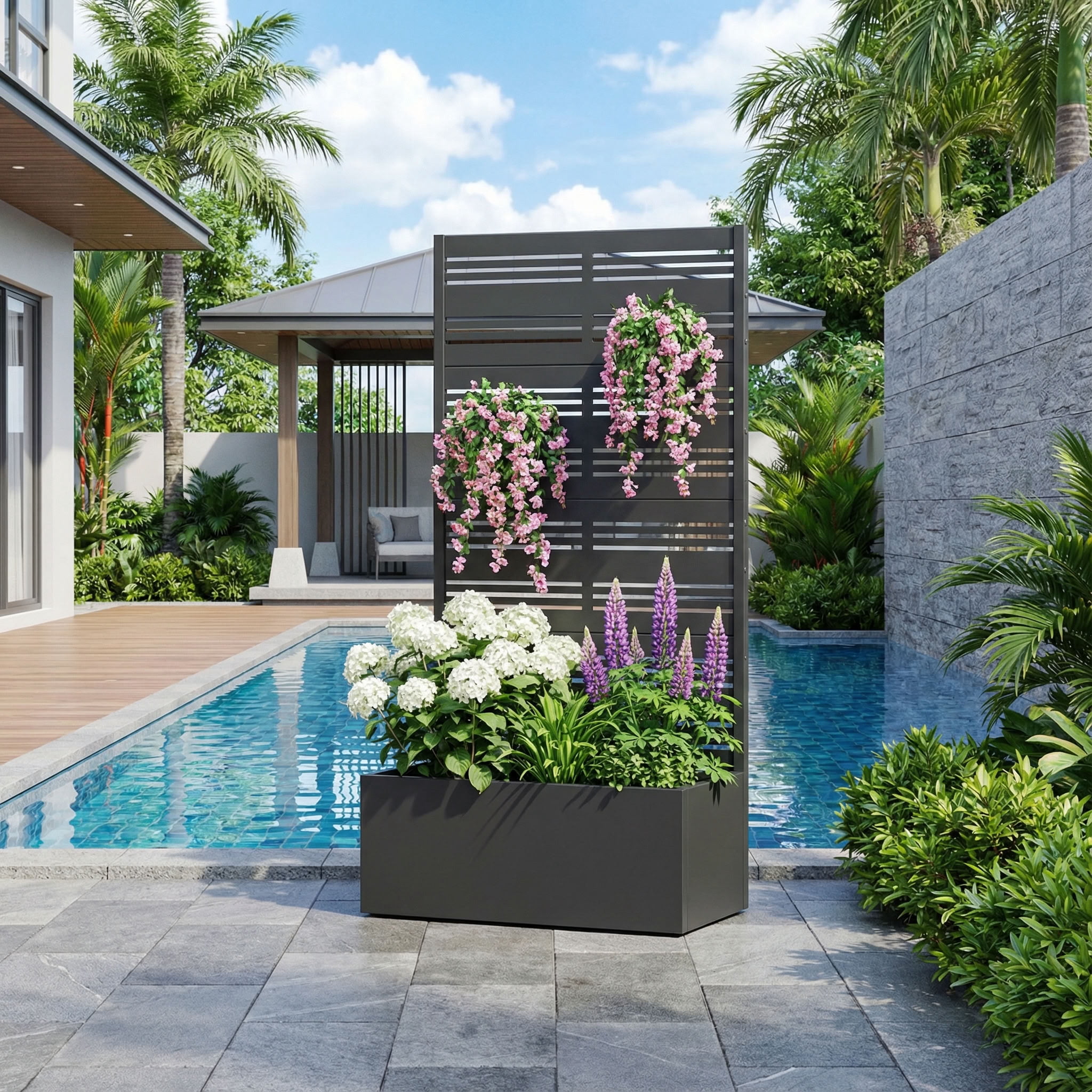 MAYEERTY 59*30in Outdoor Metal Planter Box, Tool Free Assembly Planter, Small Patio Planter Box for Patio, Garden, Yard