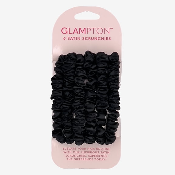 Glampton Satin Scrunchies Black - Set of 6