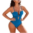 thumbnail image 2 of YTCAMLO Women's One Piece Swimsuits Beach Trendy Spaghetti Strap Cross Overs Tummy Control Bathing Suits Cheeky High Leg Swimwear, Light Blue L, 2 of 8