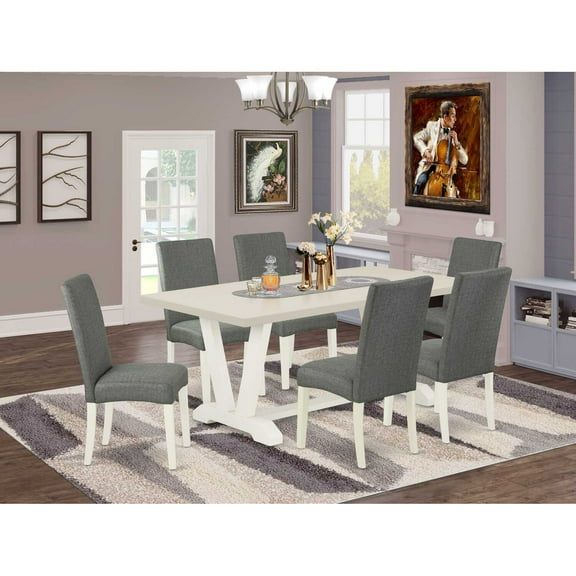 East West Furniture V797FL716-9 - 9-Piece Rectangular Dining Table Set - 8 Dining Room Chairs and a Rectangular Dinette Table Solid Wood Structure