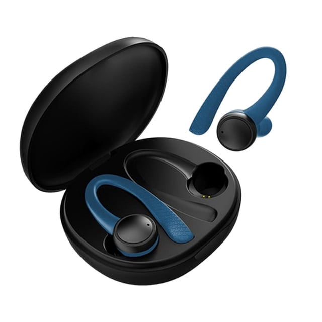Auriculares estéreo Hi-Fi CVC 6.0 con Bluetooth 5.0, gancho para la oreja, IPX4 y micrófono. azul