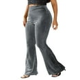 thumbnail image 3 of Women Elastic High Waisted Flare Bell Bottoms Pants Slim Velvet Ribbed Rib Knit Yoga Bootcut Leggings Red Wood XXL, 3 of 6