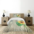 thumbnail image 4 of Ambesonne Sunflower Quilted Bedspread Set 2 Pcs, Wood Board Bouquet, Twin Size, Brown Green Yellow, 4 of 5