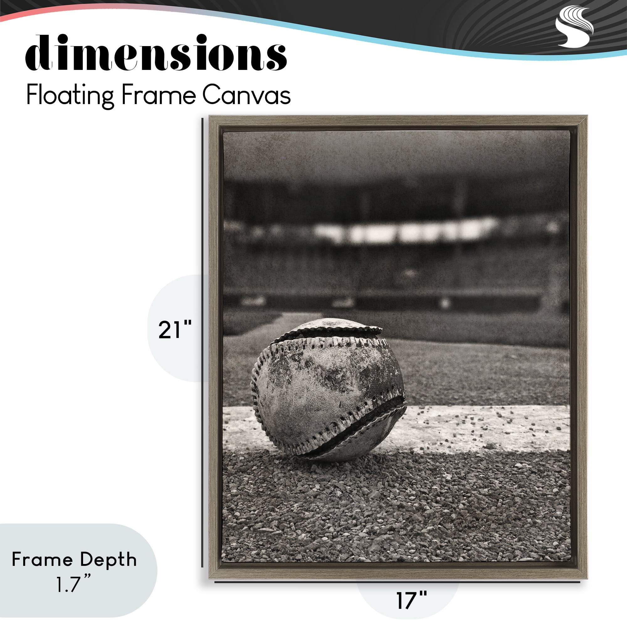 Stupell Industries Vintage Sports Weathered Baseball Brown Framed Floater Canvas Wall Art, design by Marcus Prime