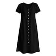 thumbnail image 6 of Ovbmpzd Casual Summer&nbsp;Dresses&nbsp;for Women Plain Linen Loose Button-Down Black Smocked Maxi V-Neck Shift Womens&nbsp;Dresses,L, 6 of 6