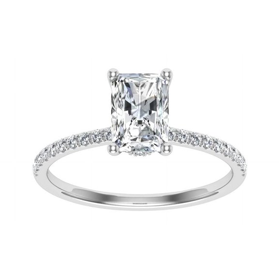 Oryn Jewel 2.3 Ct Lab Created Diamond Ring - 14K White Gold Over Hidden Halo Engagement Wedding Ring - Radiant Cut Solitaire with Accents Diamond Ring for Her - Gift for Expressing Affection