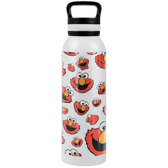 Sesame Street Official Elmo Face Pattern 24 oz Insulated Canteen Water Bottle, Leak Resistant, Vacuum Insulated Stainless Steel with Loop Cap