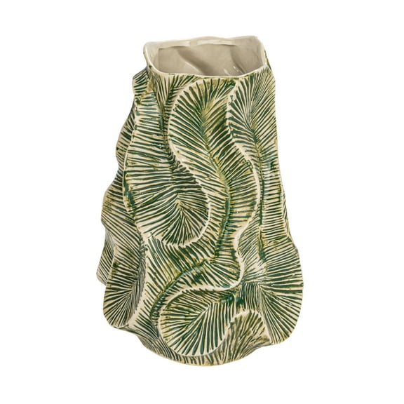 Creative Co-Op Textured Stoneware Organic Shaped Vase with Reactive Glaze, Green