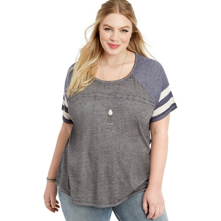 Ribbed Baseball Tee - Plus Size 24/7 Ribbed Mix Baseball Tee