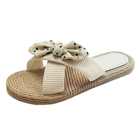 

Quealent Adult Women Shoes Womens S Slippers Ladies Shoes Fashion Flat Linen Sole Flower Slippers Outdoor Beach Bohemian Womens Home Slippers Beige 7