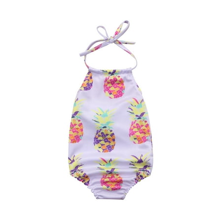 

TOPGOD Baby Girls Summer Sleeveless Swimsuit Off Shoulder Pineapple Print Halter Lace-up Swimwear Kids Sweet One-piece Beachwear