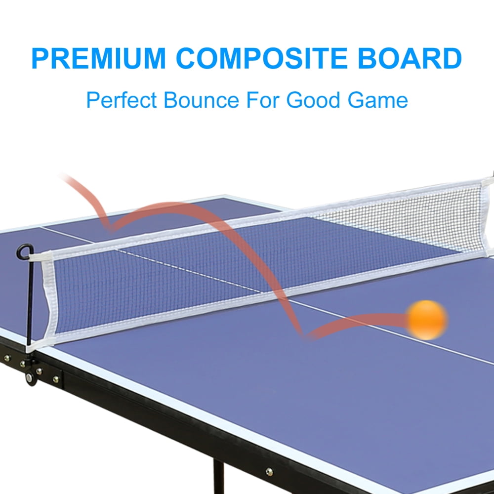 4.5ft Table Tennis Table Foldable & Portable Ping Pong Table Set with Net and 2 Paddles, Indoor Outdoor Game for Family Home Office, Blue