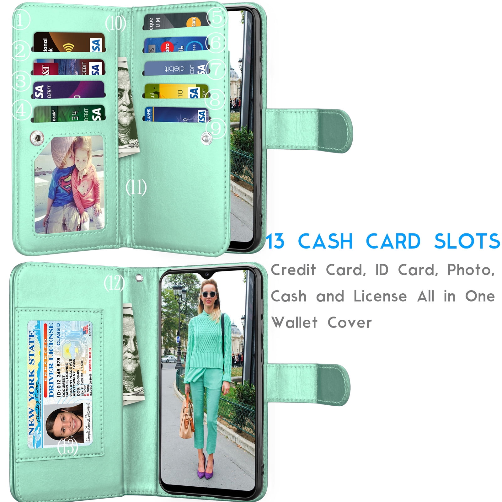 Galaxy A10E Case, Galaxy A10E Wallet Case, Tekcoo Luxury Cash Credit Card Slots Holder Carrying ...