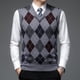 thumbnail image 3 of Middle Aged Men's Casual Vintage V-neck Sweater Tank Plaid Printed Patchwork Screw Thread Loose Jacquard Sleeveless Knitted Top, 3 of 5
