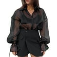 thumbnail image 2 of Female Sheer Up Blouse Mesh Long Sleeve See Through Tops Fashion Trendy Mesh Shirts Tops Black S, 2 of 9