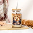 thumbnail image 3 of Mummy Golden Retriever Happy Halloween with Pumpkins Bats Spooky Fun 16oz Glass Cup Mug Goldens Dog Lover Gifts Idea Glass Can with Bamboo Lid and Straw - 00019, 3 of 5