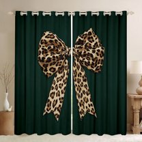 jejeloiu Cute Bowtie Bow Curtains Pack of 2 (42x84 Each),Chic Leopard Print Curtains Blackout,Green Brown Bedroom Curtains For Girsl Kids,Super Cozy Room Decor