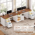 thumbnail image 3 of 110.3" Long Two Person Desk with 7 Drawers and Storage Cabinet, Farmhouse Computer Desk for Home Office, 3 of 7