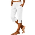 thumbnail image 2 of Womens Yoga Capris Fold High Waist Split Hem Lounge Cropped Pant Casual Lightweight Workout Walking Below Knee Shorts White XL, 2 of 5