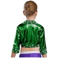 thumbnail image 2 of Zaldita Kids Girls Shiny Rhinestone Metallic Jacket Disco Jazz Hip Hop Dance Crop Top Rave Party Festival Outerwear Green 16, 2 of 6
