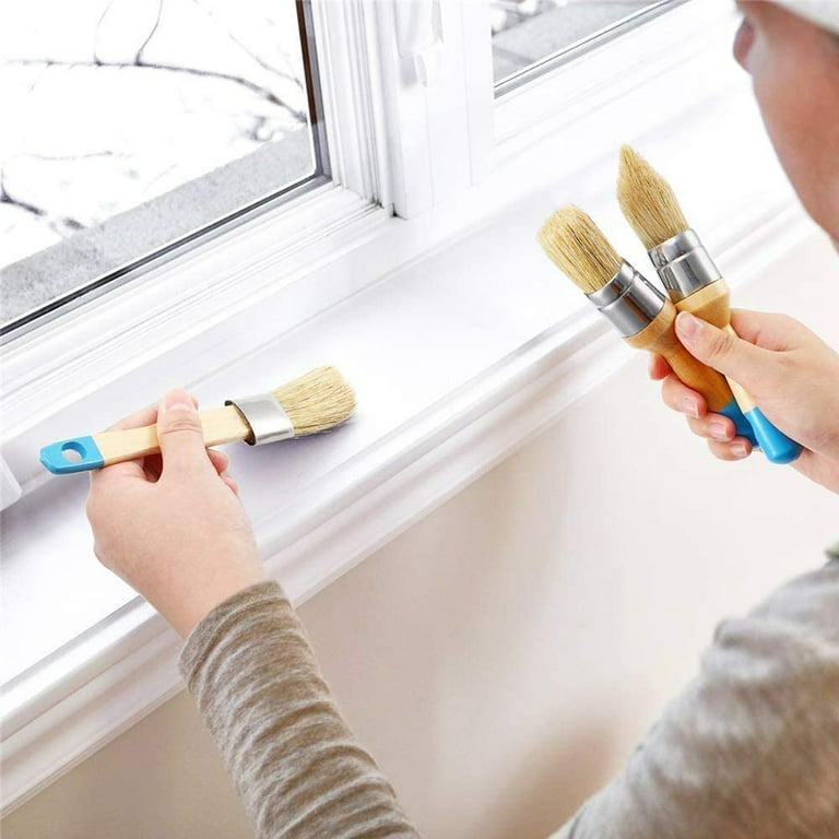Bristello Chalk & Wax Paint Brush Set. 1x Flat Furniture Paint Brush and 1x Round Chalk Brushes for Furniture. 1” Small Paint Brush Duo – Stencil